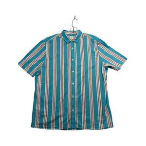 River Island Button Up Shirt Mens Large Blue Orange Striped Short Sleeve Casual